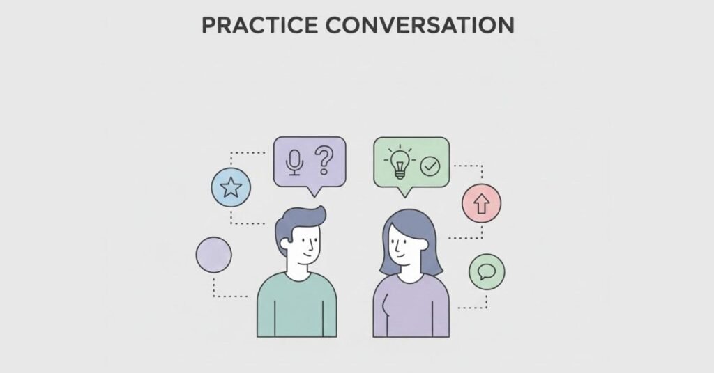 Two people practicing introduction and giving feedback.