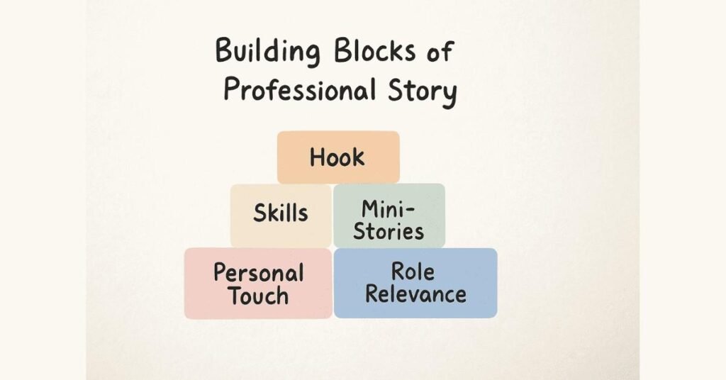Professional story timeline showing past, present, and future.