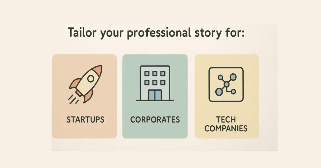 Tailoring professional story for startup, corporate, and tech companies.
