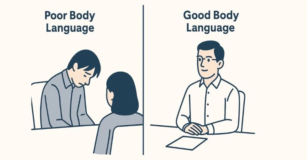 “Good vs bad interview body language comparison.”