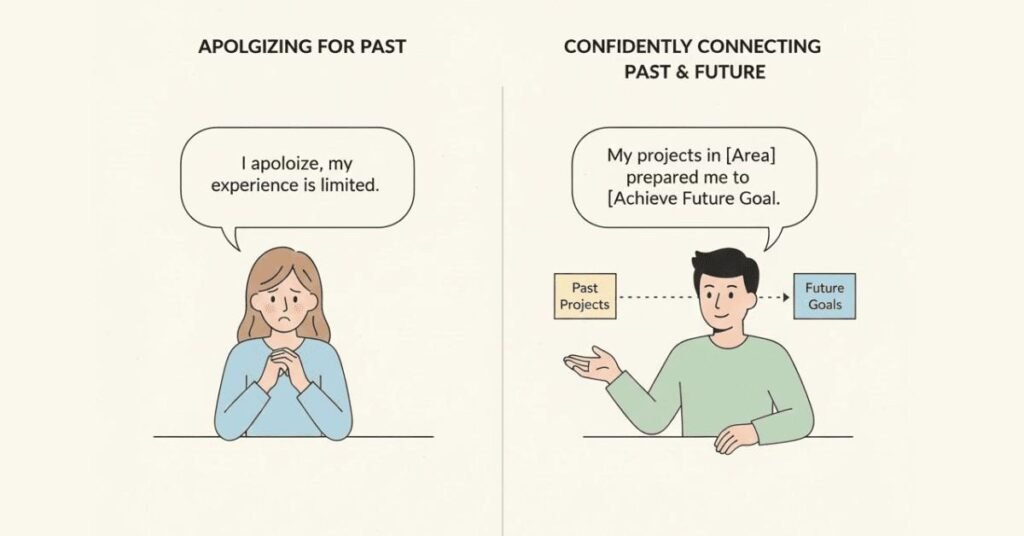 Comparison of apologetic candidate vs confident candidate bridging past to future.