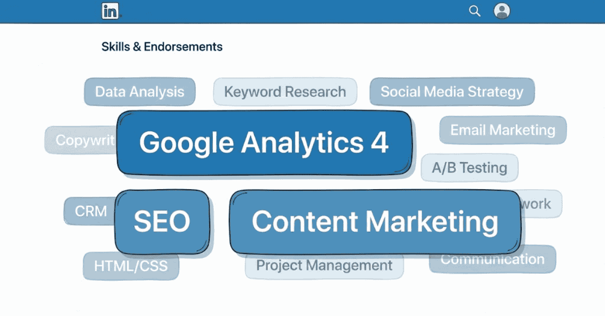 Visual showing importance of arranging top LinkedIn skills in strategic order for search ranking.