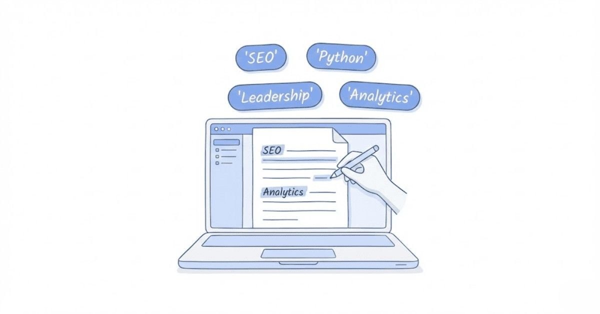 Illustration showing how to extract important keywords from job descriptions for LinkedIn About section optimization.