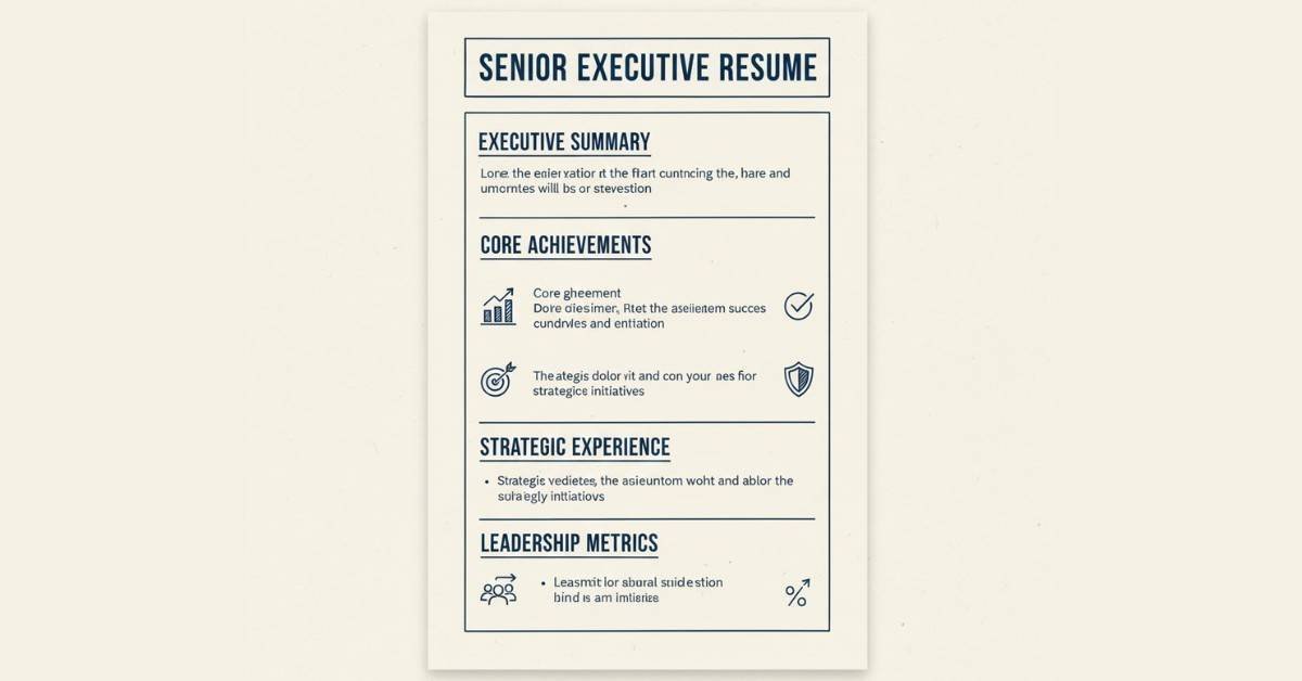 Illustration showing senior-level resume structure with executive summary and achievements.