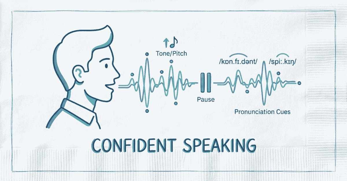 Illustration showing verbal communication essentials like tone, pace, and pronunciation.