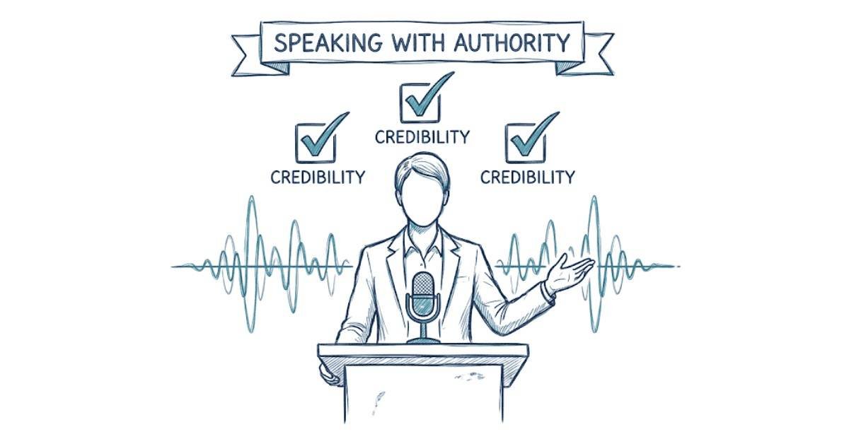 Image showing how voice tone and delivery help build credibility in communication.