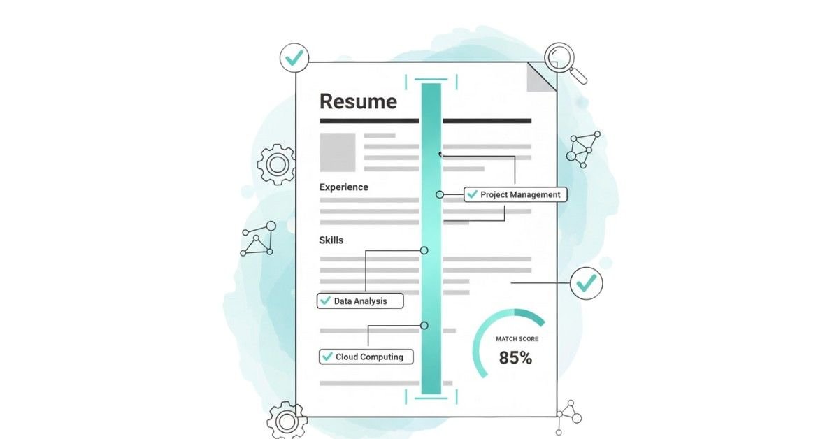 Hero image showing ATS scanning a resume for keywords and generating a match score.