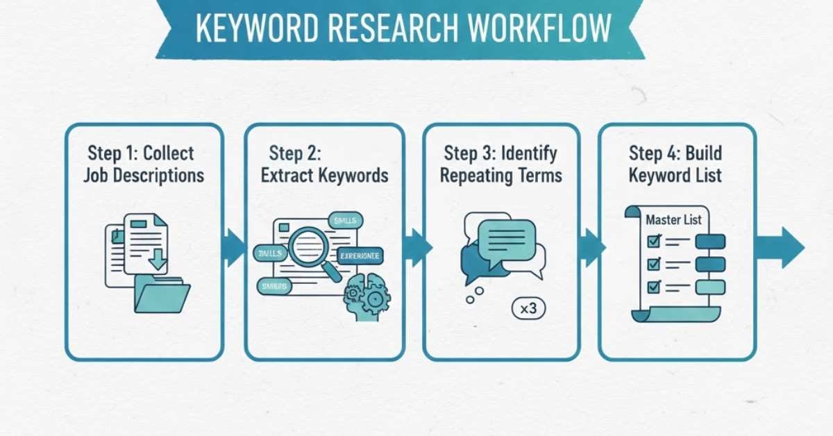 Infographic showing how to extract keywords from multiple job descriptions for ATS optimization.
