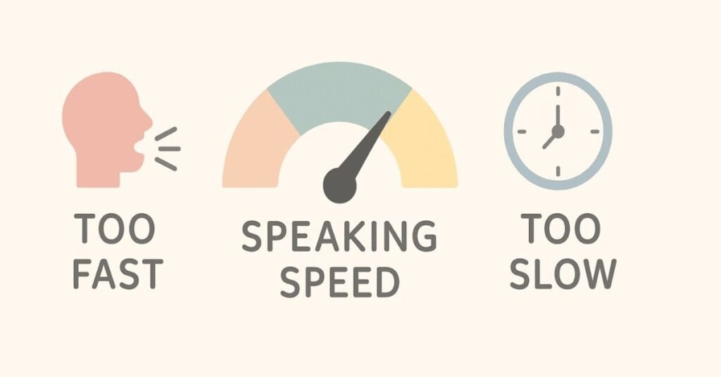 Infographic showing JAM pacing mistakes—speaking too fast or too slow.
