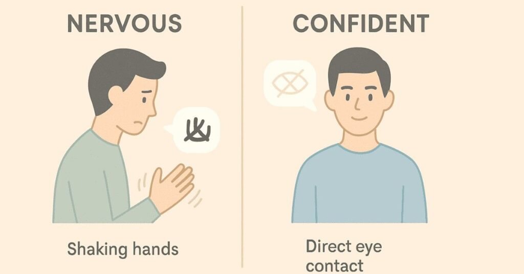 Comparison of nervous physical habits vs confident body language in a JAM round.