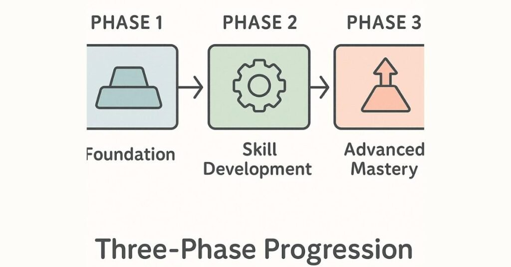 Infographic representing the three-phase JAM practice progression.