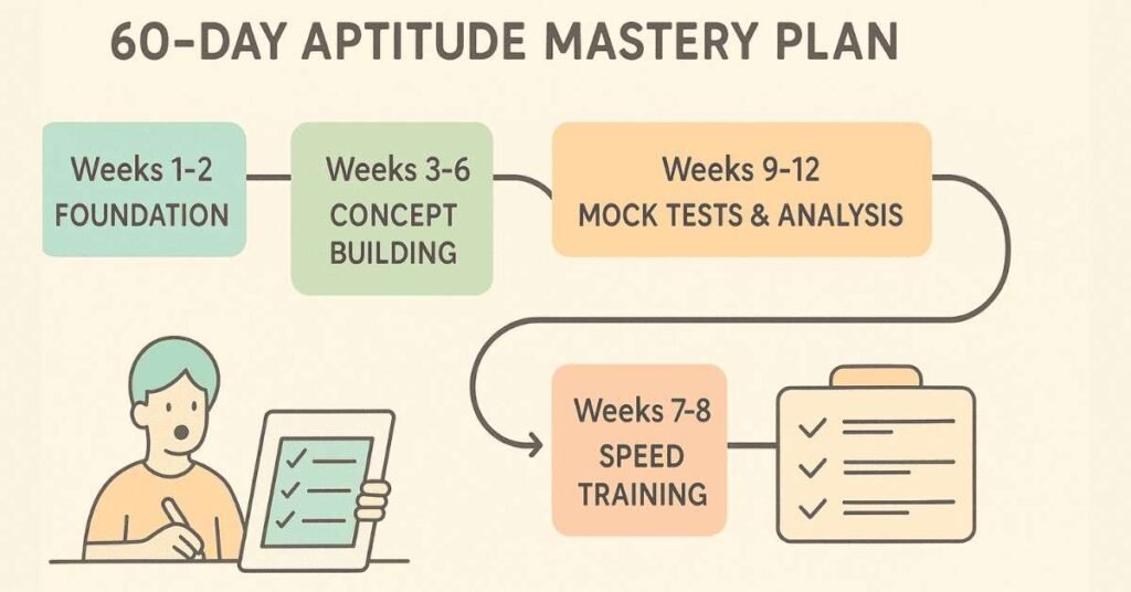 Timeline visual showing the 60-day aptitude preparation roadmap.