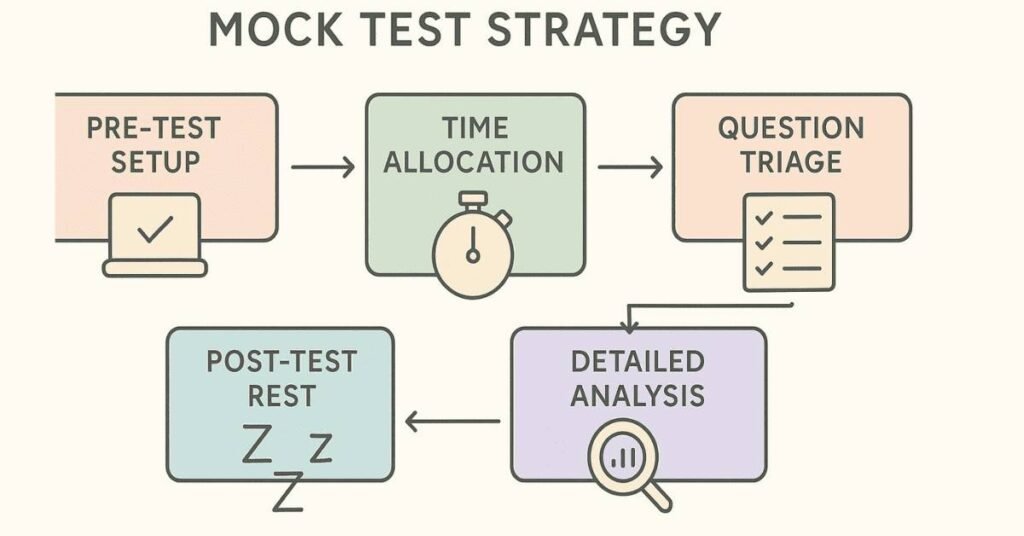 Flowchart showing how to attempt and analyze full-length mock tests effectively.
