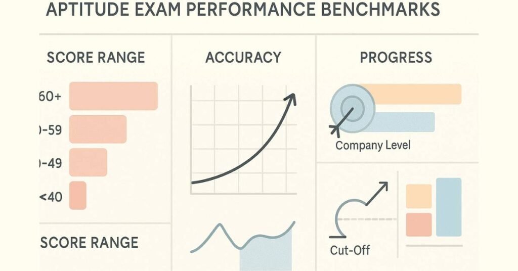 Visual showing score benchmarks, accuracy targets, and performance metrics for aptitude exams.