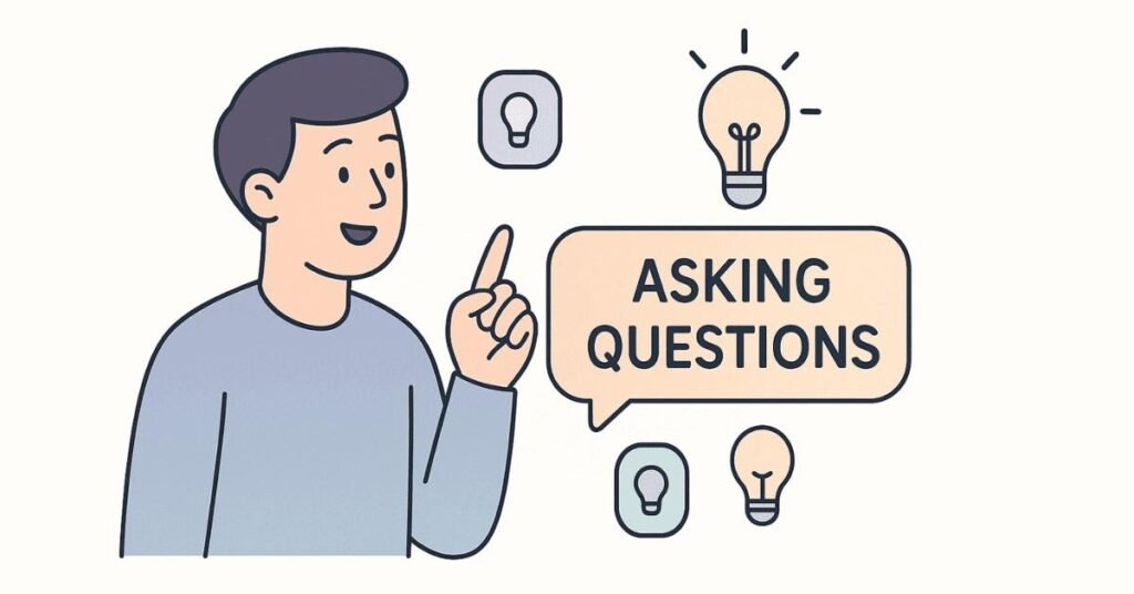 Illustration of candidate asking questions in interview