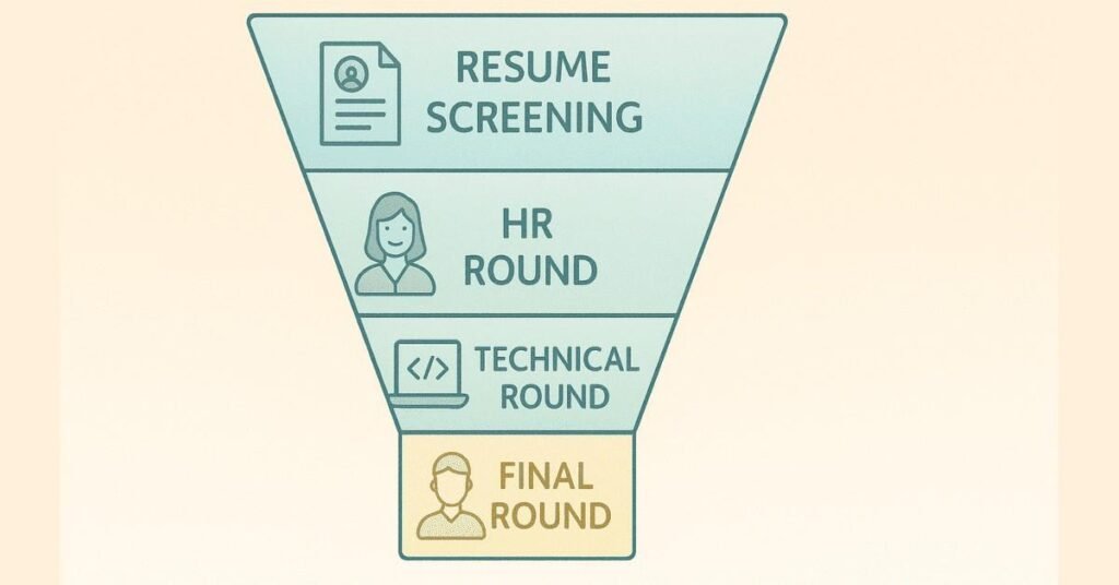 Hiring funnel visual showing interview stages