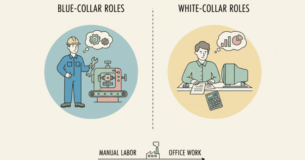 Traditional blue collar and white collar roles in old manufacturing model