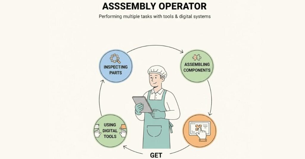 Daily work of an assembly operator in manufacturing