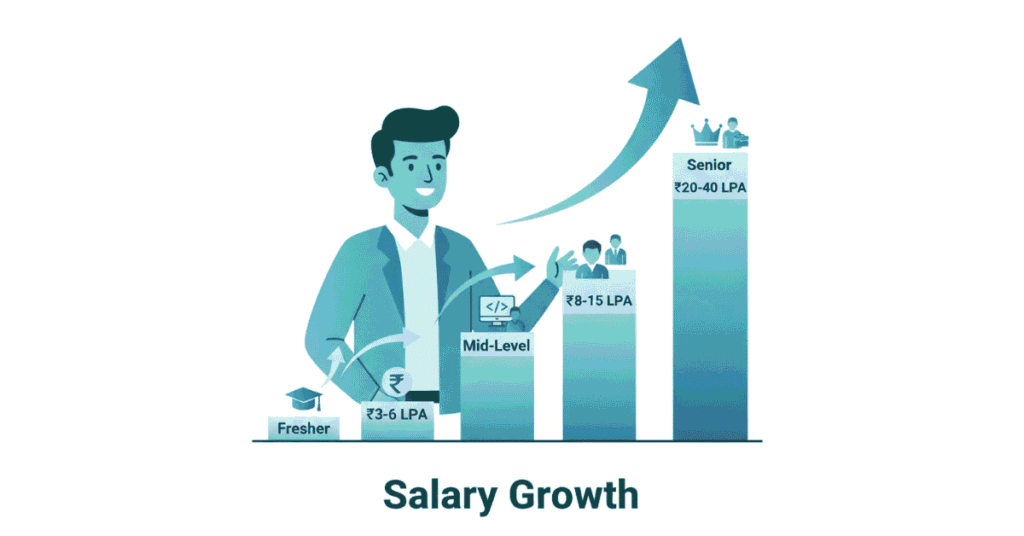 IT salary trends in India showing fresher, mid-level, and senior compensation growth.