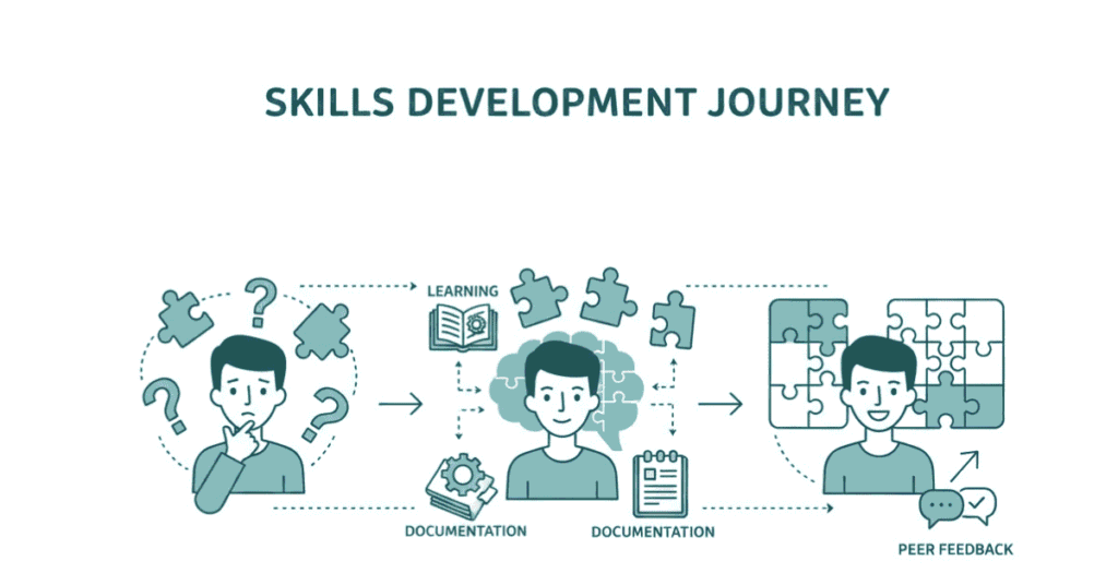 IT skill gaps and imposter syndrome with learning-while-doing solutions.