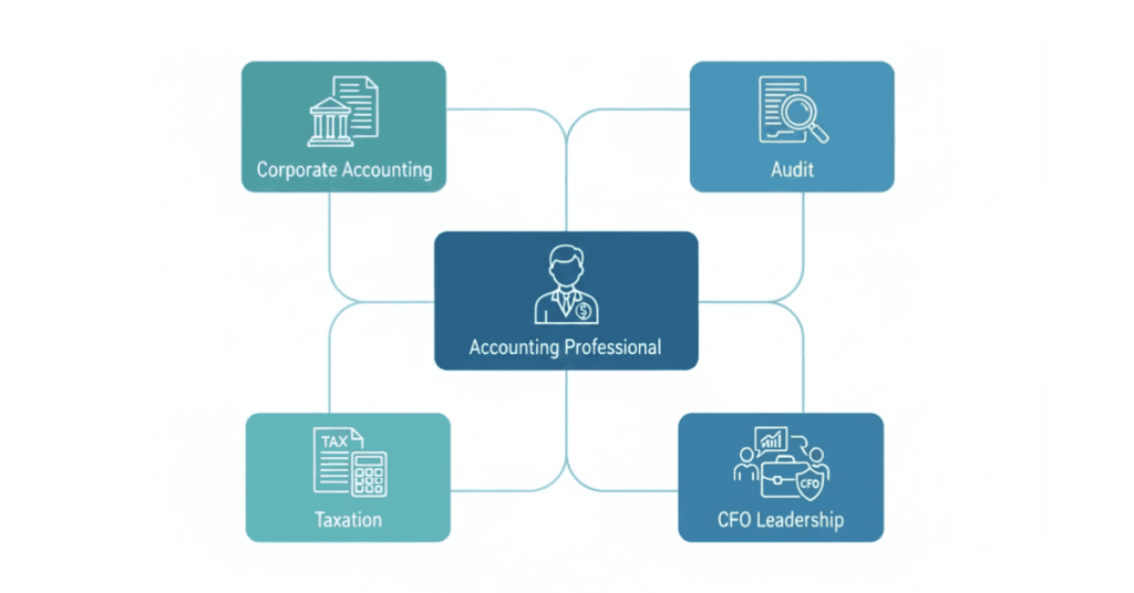 Accounting and audit career paths including corporate accounting, audit, taxation, and CFO roles.
