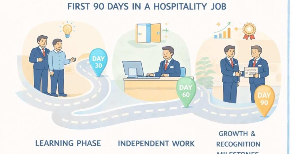 First 90 days success plan for hospitality jobs ✅ Why this 5-image plan works Covers the entire fresher journey: job search → resume → interview → first 90 days Strong SEO alignment (first hospitality job, fresher guide, entry-level hotel jobs) Improves confidence + clarity for beginners Keeps page lightweight and fast Fully consistent with: Educational Qualifications Hospitality Salaries Guide Communication & Soft Skills Leadership & Career Growth If you want next, Siri, I can: ✔ Generate the actual 5 Napkin-AI images ✔ Create one master “Hospitality Fresher Guide” hero image ✔ Convert all hospitality blogs into a single visual SOP ✔ Build the same table for Internships / Career Switchers / International Jobs Just tell me