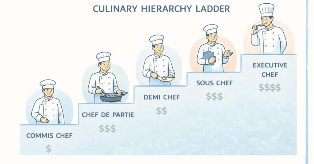 Culinary hierarchy from commis to executive chef