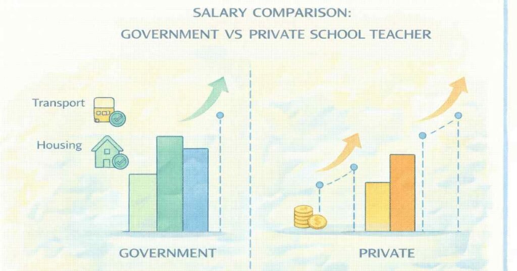 Government vs private teacher salary comparison in India