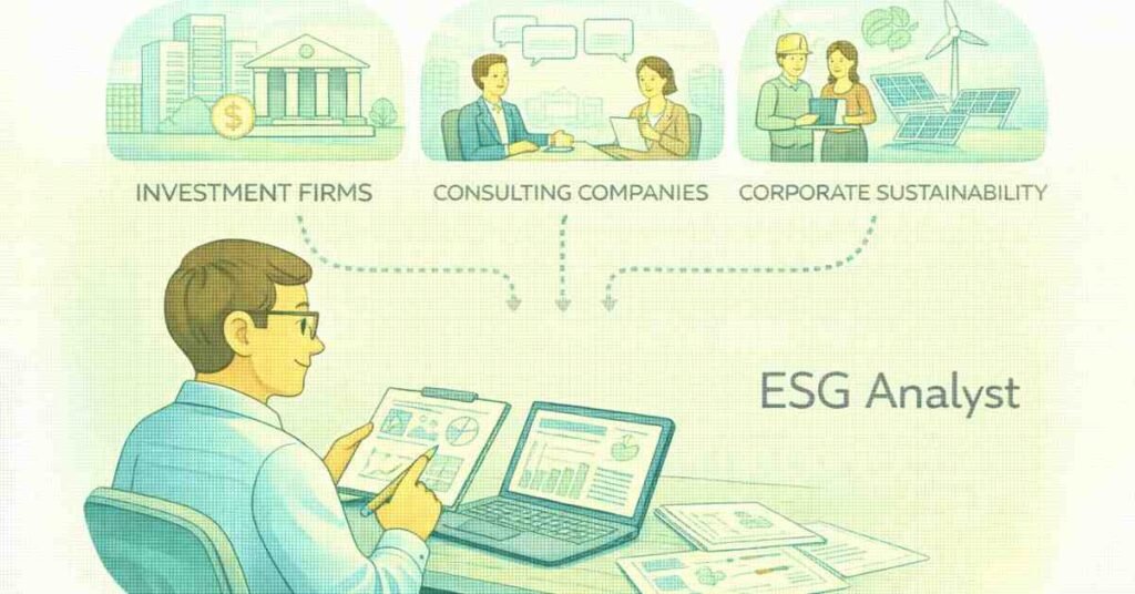Where ESG analysts work investment banks consulting corporates
