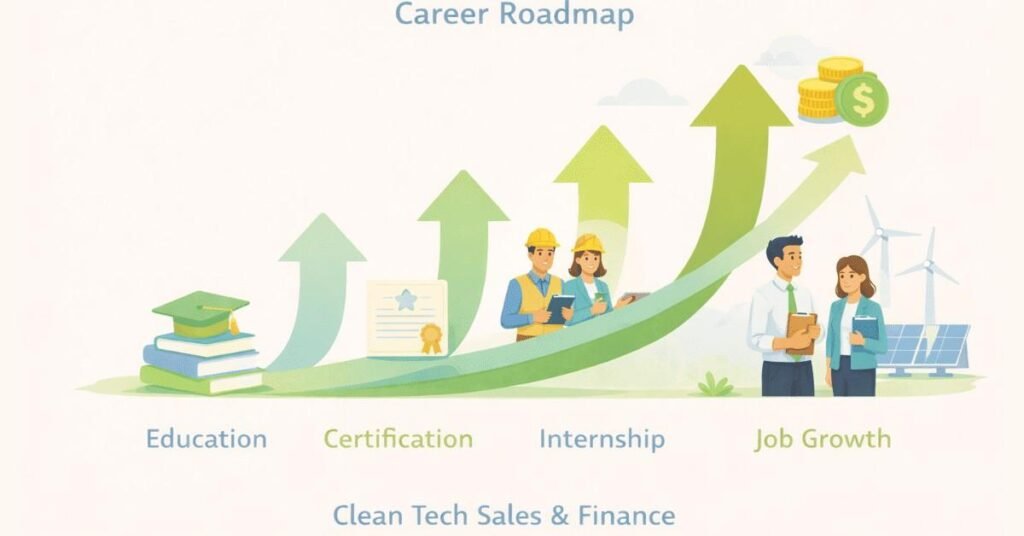 Career roadmap from education → certification → job → growth