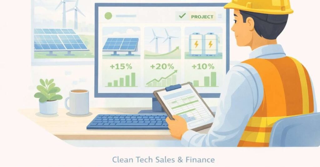 Renewable energy project manager overseeing solar, wind, and storage projects