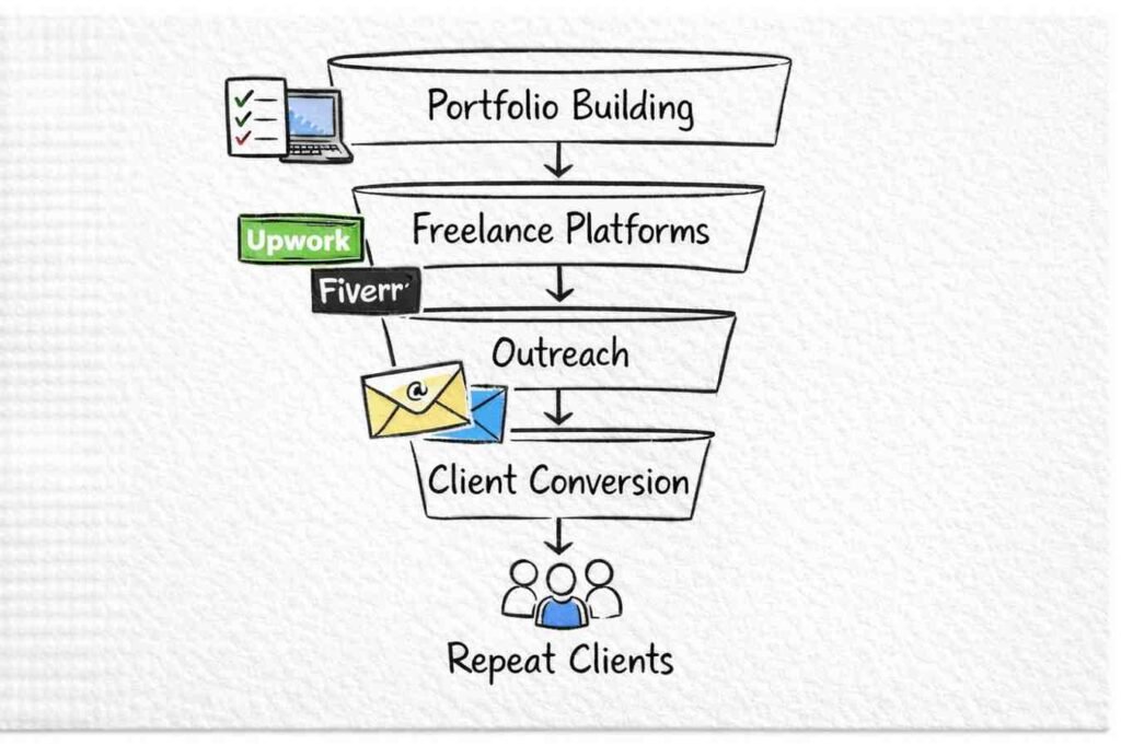 Freelance client acquisition funnel