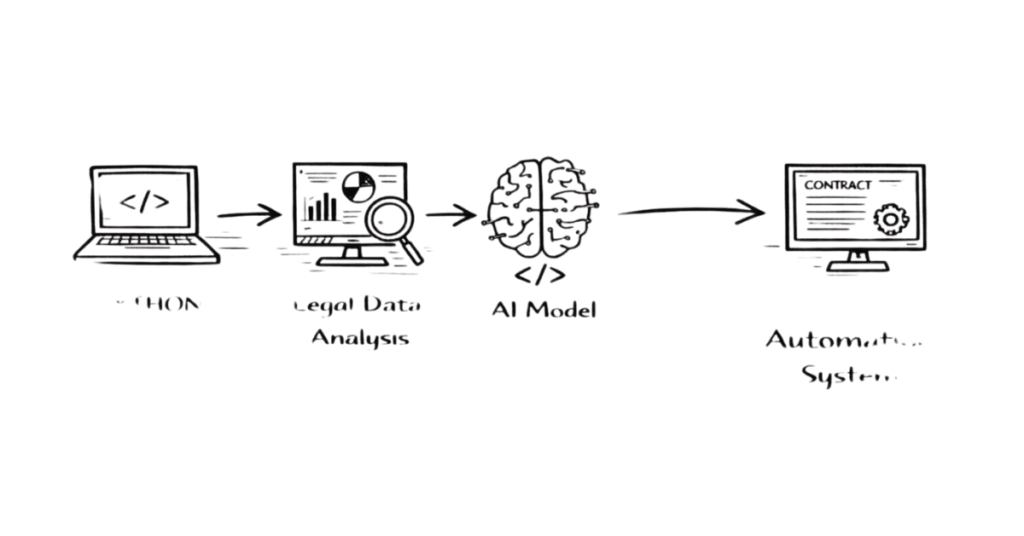 Napkin sketch explaining legal tech skills including Python coding, AI tools and legal data analytics