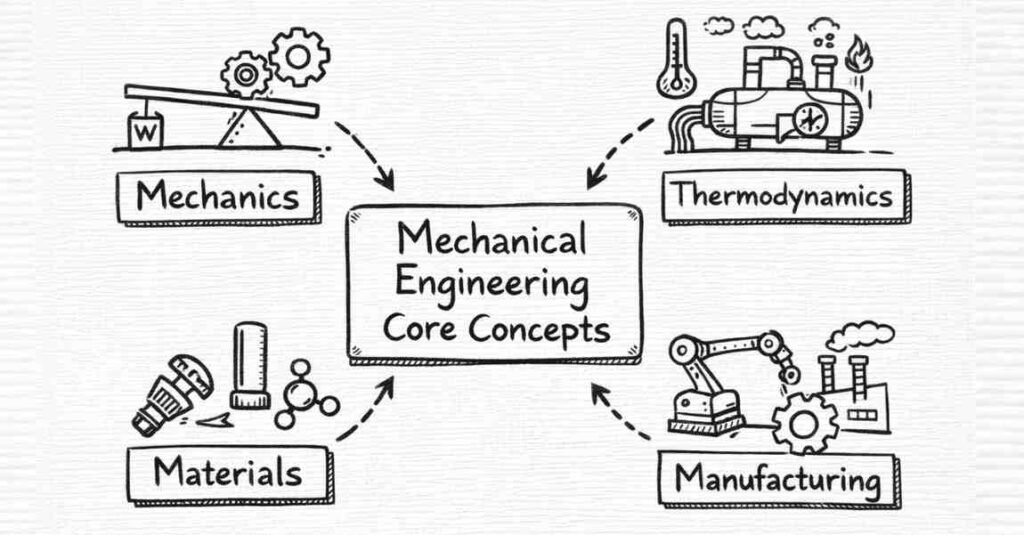 Core concepts (mechanics, thermo, materials)