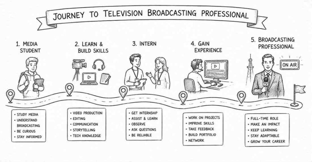 "Career roadmap for entering television broadcasting and media production industry"