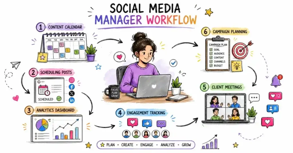 Career ladder illustration for social media manager