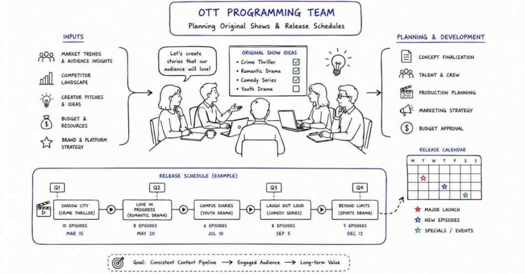 "OTT programming team planning original web series and streaming content strategy"