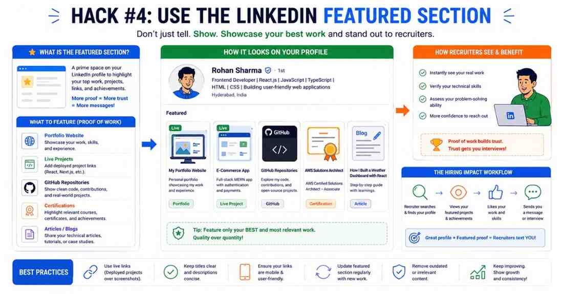 LinkedIn Featured section showcasing portfolio and live projects