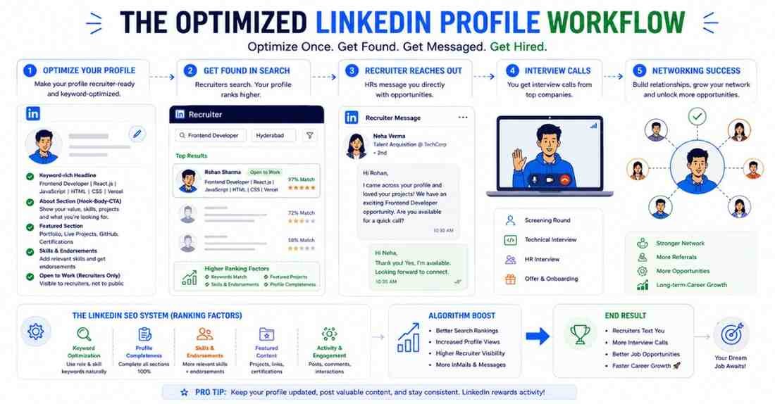 Optimized LinkedIn profile leading to recruiter DMs and interview calls