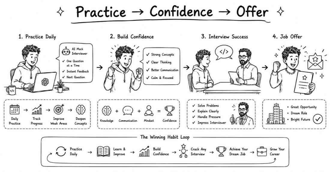 Fresher becoming confident after mock interview practice and receiving offer