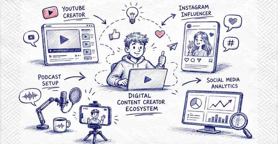 "Digital content creator ecosystem with YouTube Instagram and social media creators"