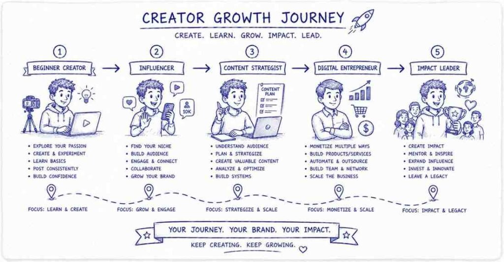 "Digital content creator career roadmap from beginner to professional influencer and strategist"