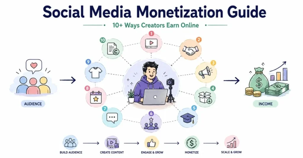 Content creator building multiple income streams through social media monetization.