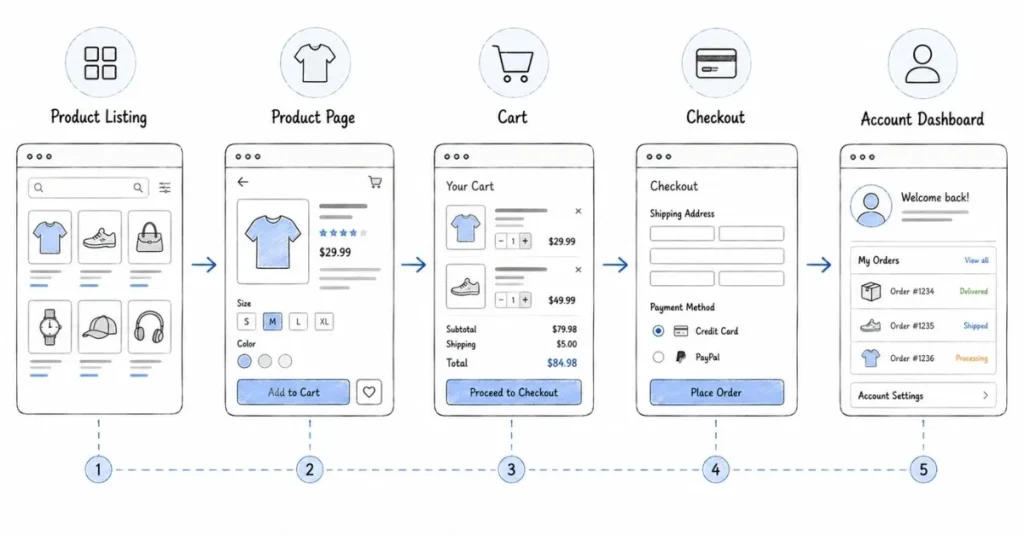 Frontend e-commerce developer workflow and user interface components | FLM | FrontlinesEduTech
