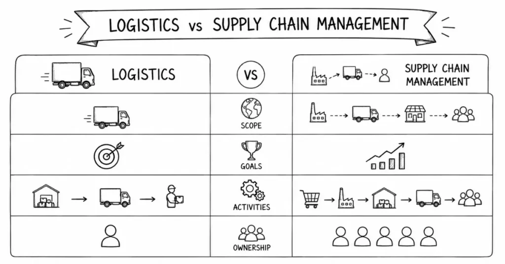 logistics vs supply chain differences | flm | frontlines edutech