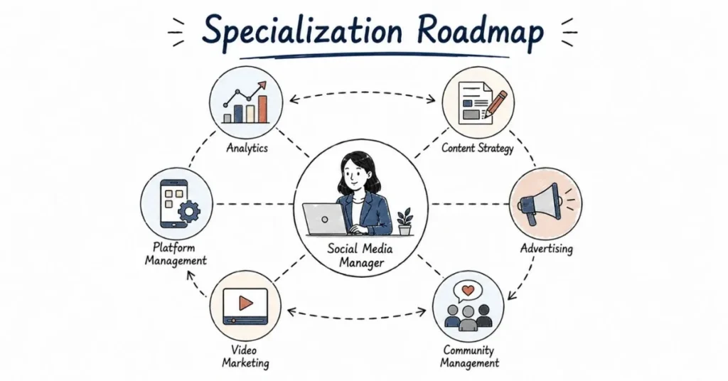 Career specialization roadmap for social media professionals.