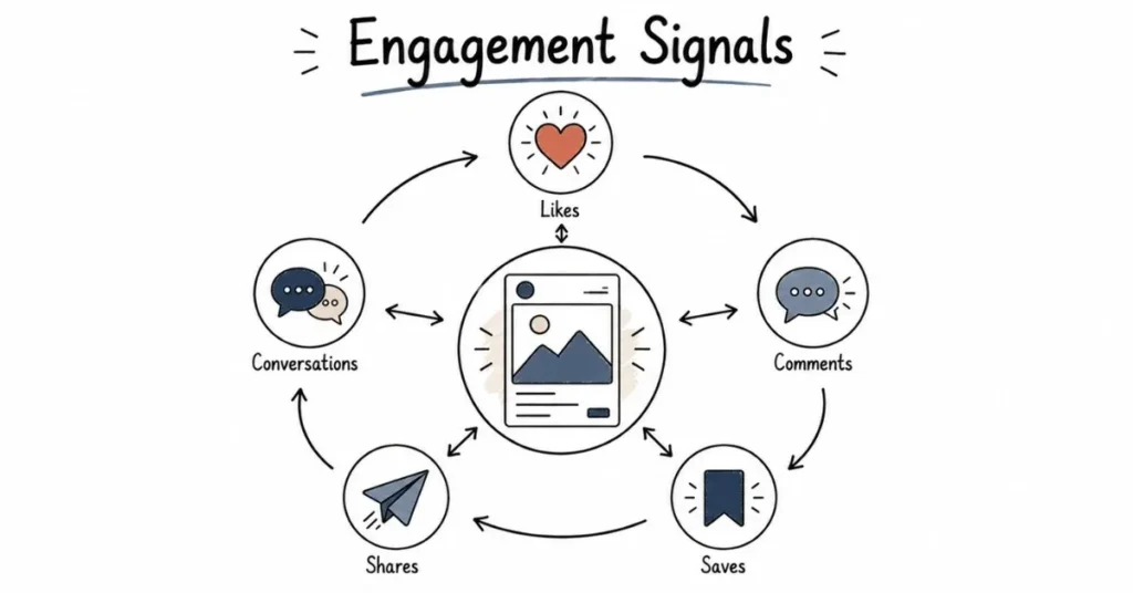 Engagement signals that influence social media growth.