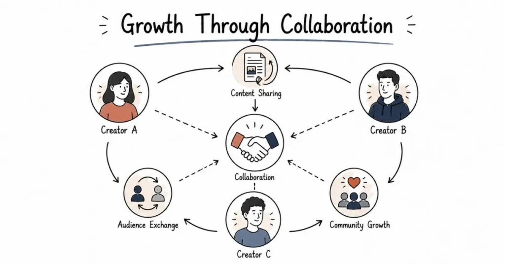 Creator collaboration ecosystem supporting audience growth.