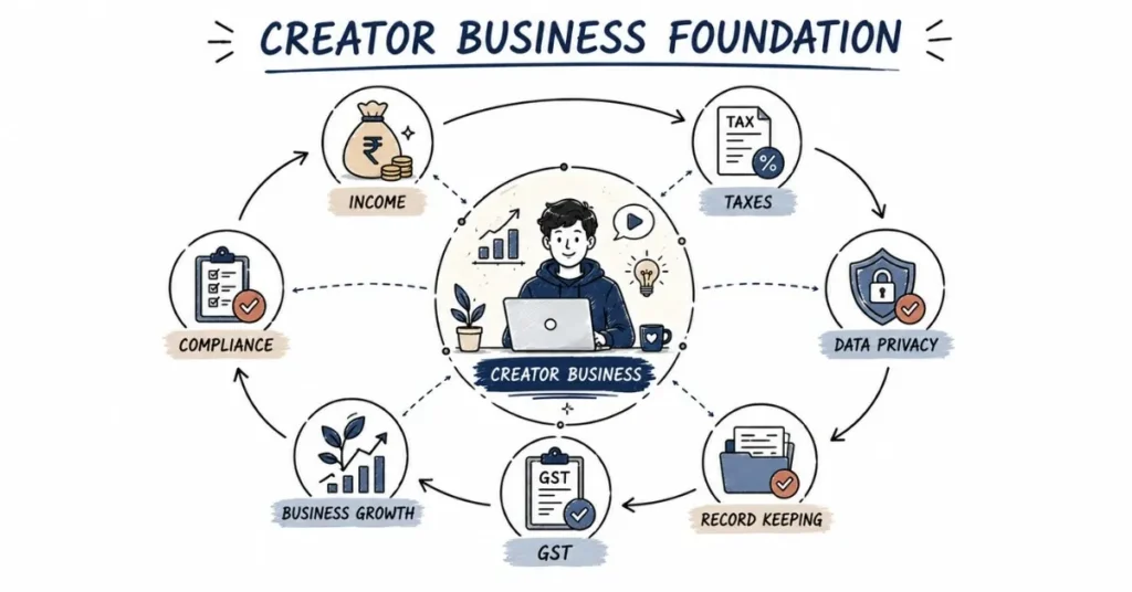 Creator business compliance including taxation and data privacy.