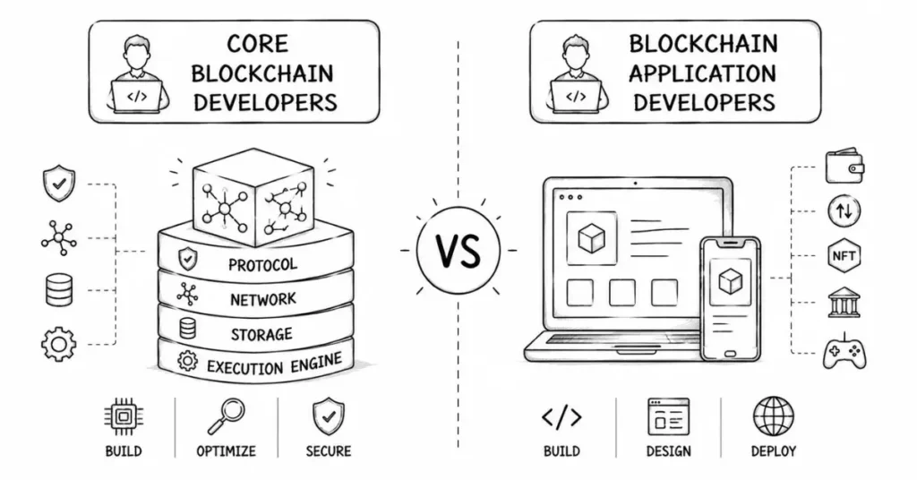 core vs application developer blockchain | flm | frontlines edutech